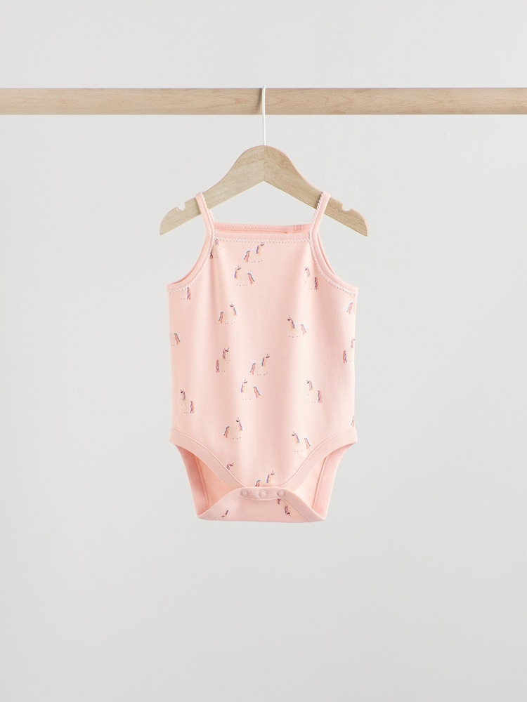 Multi Baby Strappy 100% Cotton Vest Bodysuits 5 Pack - Image 6 of 13