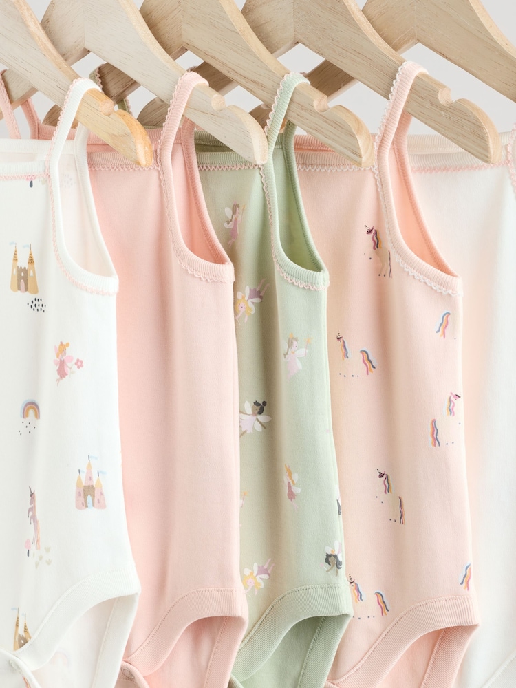 Multi Baby Strappy 100% Cotton Vest Bodysuits 5 Pack - Image 9 of 13