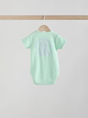 Purle/Cream Baby Slogan Short Sleeve 100% Cotton Bodysuit 3 Pack - Image 10 of 13