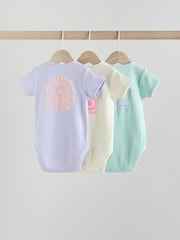 Purle/Cream Baby Slogan Short Sleeve 100% Cotton Bodysuit 3 Pack - Image 2 of 13