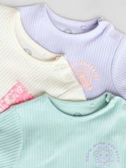Purle/Cream Baby Slogan Short Sleeve 100% Cotton Bodysuit 3 Pack - Image 4 of 13