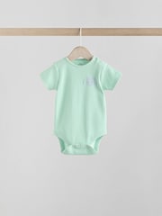 Purle/Cream Baby Slogan Short Sleeve 100% Cotton Bodysuit 3 Pack - Image 7 of 13