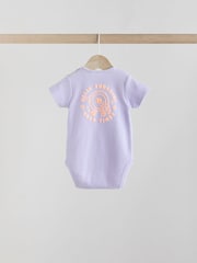Purle/Cream Baby Slogan Short Sleeve 100% Cotton Bodysuit 3 Pack - Image 8 of 13