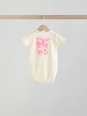 Purle/Cream Baby Slogan Short Sleeve 100% Cotton Bodysuit 3 Pack - Image 9 of 13