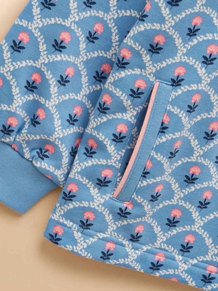 Joules Girls' Burnham Blue/Pink Funnel Neck Sweatshirt - Image 4 of 4