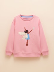 Joules Girls' Mackenzie Pink Embroidered Artwork Sweatshirt With Faux Faur Lining - Image 1 of 1