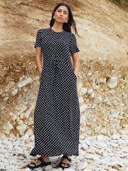 Negru - Threadbare Rochie din Jersey Midi cu talie , cu buzunare - Image 1 of 4