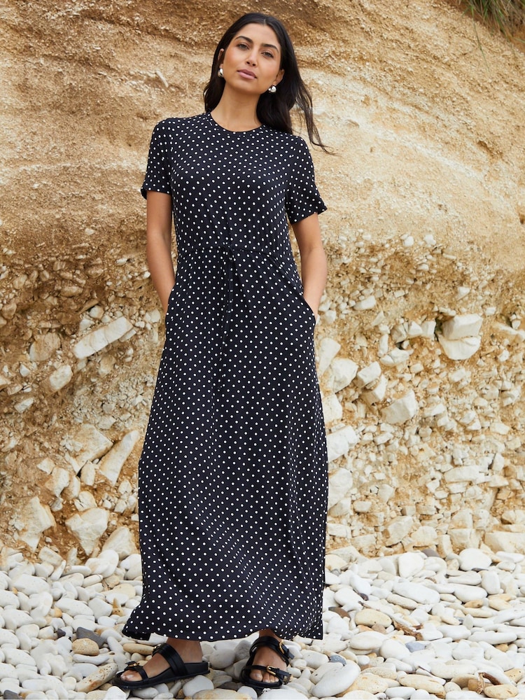 Negru - Threadbare Rochie din Jersey Midi cu talie , cu buzunare - Image 1 of 4