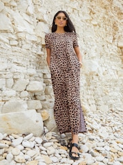 Threadbare Brown 100% Cotton Jersey Maxi Dress with Pockets - Image 1 of 5