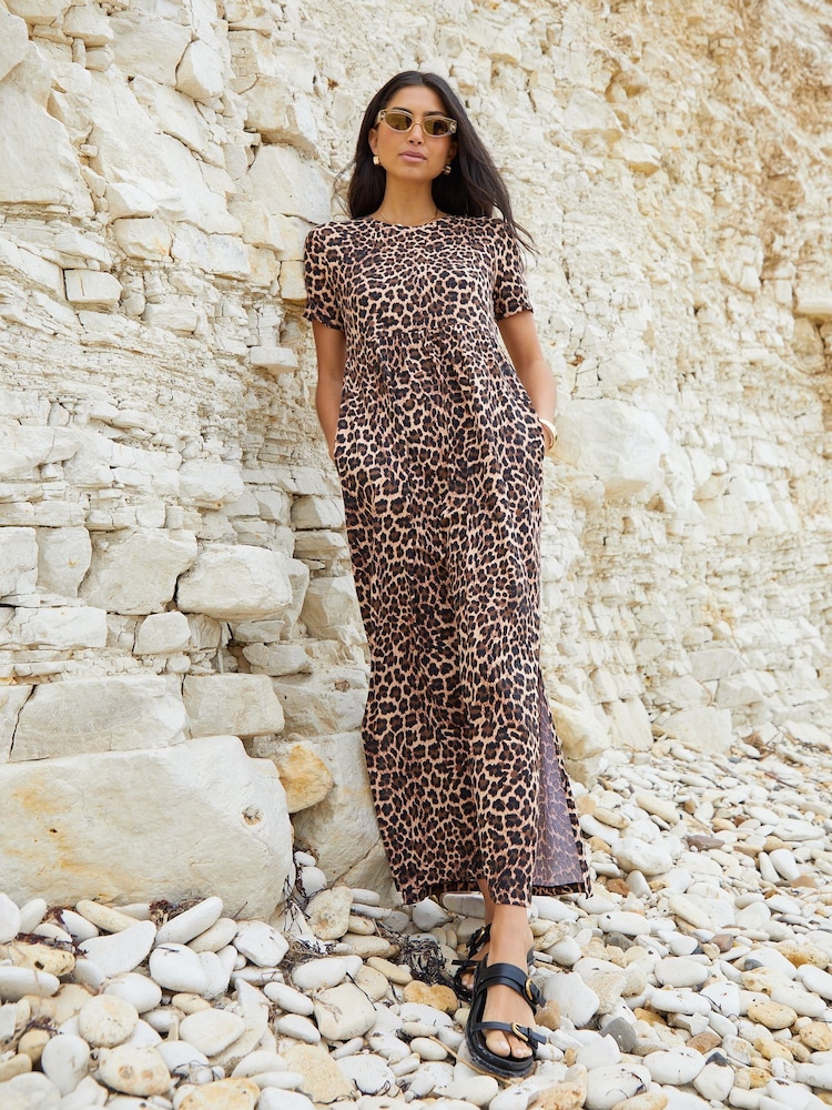 Threadbare Brown 100% Cotton Jersey Maxi Dress with Pockets - Image 1 of 5