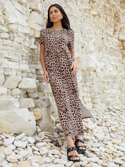 Threadbare Brown 100% Cotton Jersey Maxi Dress with Pockets - Image 3 of 5