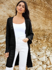Threadbare Black Longline Crochet Knit Cardigan - Image 1 of 4