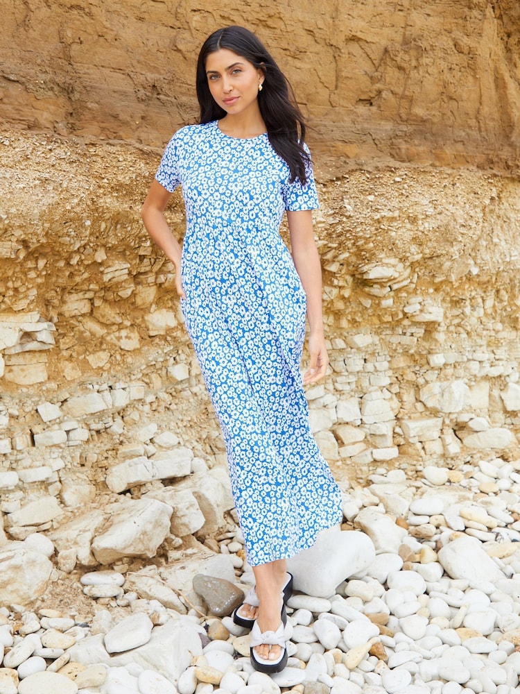 Threadbare Blue 100% Cotton Jersey Maxi Dress with Pockets - Image 1 of 4