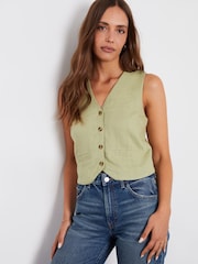 Threadbare Green Linen Blend Waistcoat - Image 1 of 5