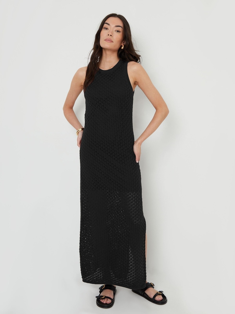 Threadbare Black Lined Crochet Knit Racer 100% Cotton Maxi Dress - Image 1 of 5 Threadbare Black Lined Crochet Knit Racer 100% Cotton Maxi Dress - Image 1 of 5