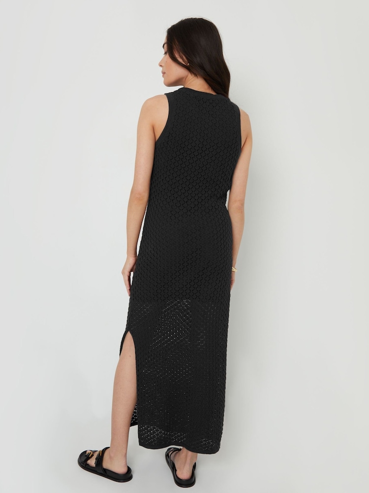 Threadbare Black Lined Crochet Knit Racer 100% Cotton Maxi Dress - Image 2 of 5 Threadbare Black Lined Crochet Knit Racer 100% Cotton Maxi Dress - Image 2 of 5