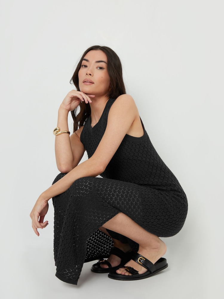 Threadbare Black Lined Crochet Knit Racer 100% Cotton Maxi Dress - Image 5 of 5 Threadbare Black Lined Crochet Knit Racer 100% Cotton Maxi Dress - Image 5 of 5