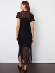 Threadbare Black Sheer Mesh T-Shirt Maxi Dress With Cami Slip - Image 2 of 4