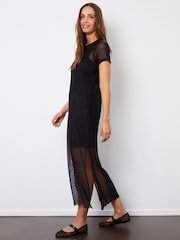 Threadbare Black Sheer Mesh T-Shirt Maxi Dress With Cami Slip - Image 3 of 4