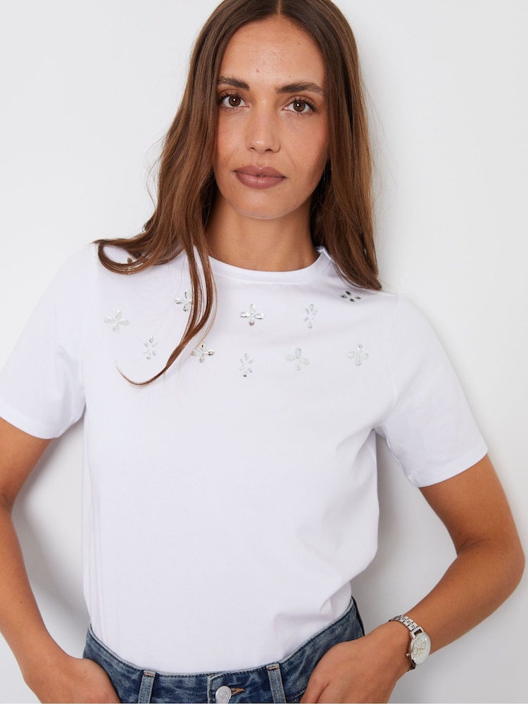 Threadbare White Embellished 100% Cotton T-Shirt - Image 1 of 4