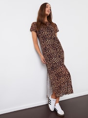Threadbare Brown Sheer Mesh T-Shirt Maxi Dress With Cami Slip - Image 1 of 4