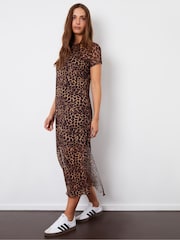 Threadbare Brown Sheer Mesh T-Shirt Maxi Dress With Cami Slip - Image 3 of 4
