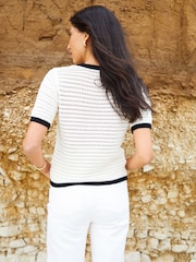 Threadbare Black Contrast Tipping Crochet Knit T-Shirt - Image 2 of 4