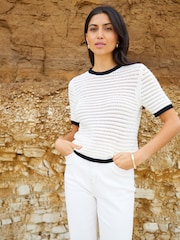 Threadbare Black Contrast Tipping Crochet Knit T-Shirt - Image 3 of 4