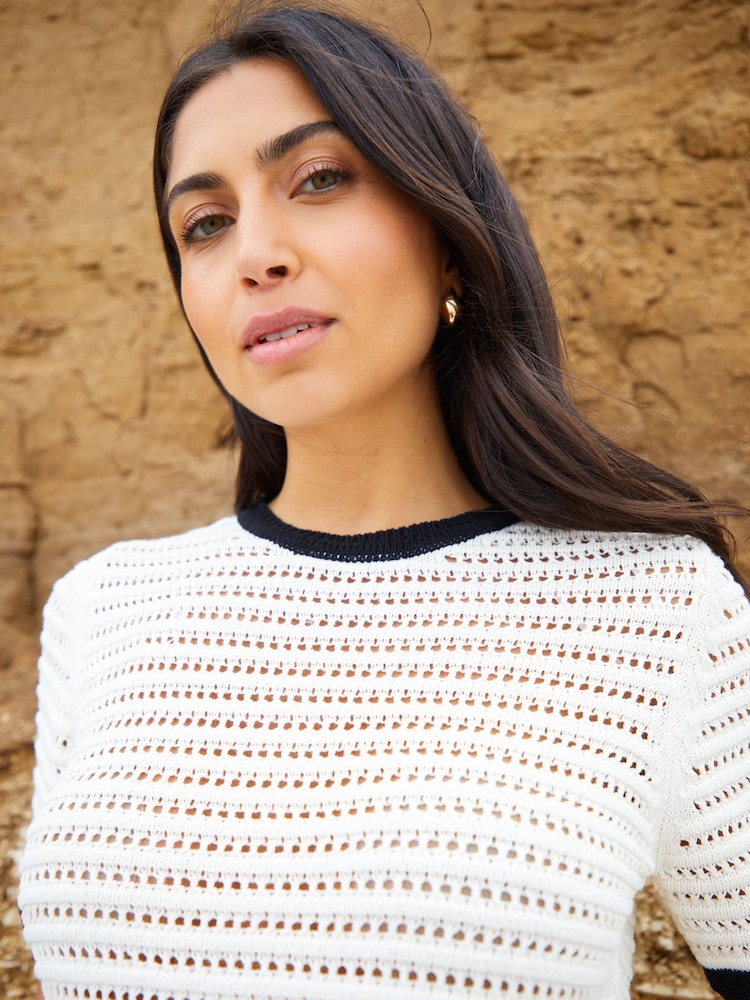 Threadbare Black Contrast Tipping Crochet Knit T-Shirt - Image 4 of 4