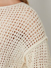 Threadbare Brown Slash Neck Open Knit Longline Jumper - Image 5 of 9