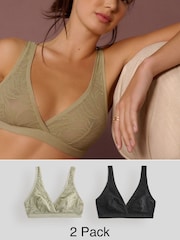 Черный/зеленый - Набор из 2 кружевных бюстгальтеров с начесом Ultimate Comfort - Изображение 1 из 12