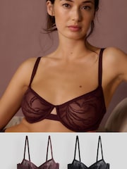Noir/Pourpre - Ultimate Comfort Soft Brushed Lace Bras 2 Pack A-E - Image 1 de 13