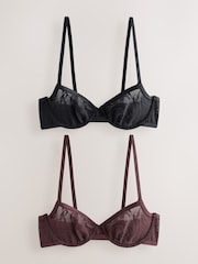 Noir/Pourpre - Ultimate Comfort Soft Brushed Lace Bras 2 Pack A-E - Image 8 de 13