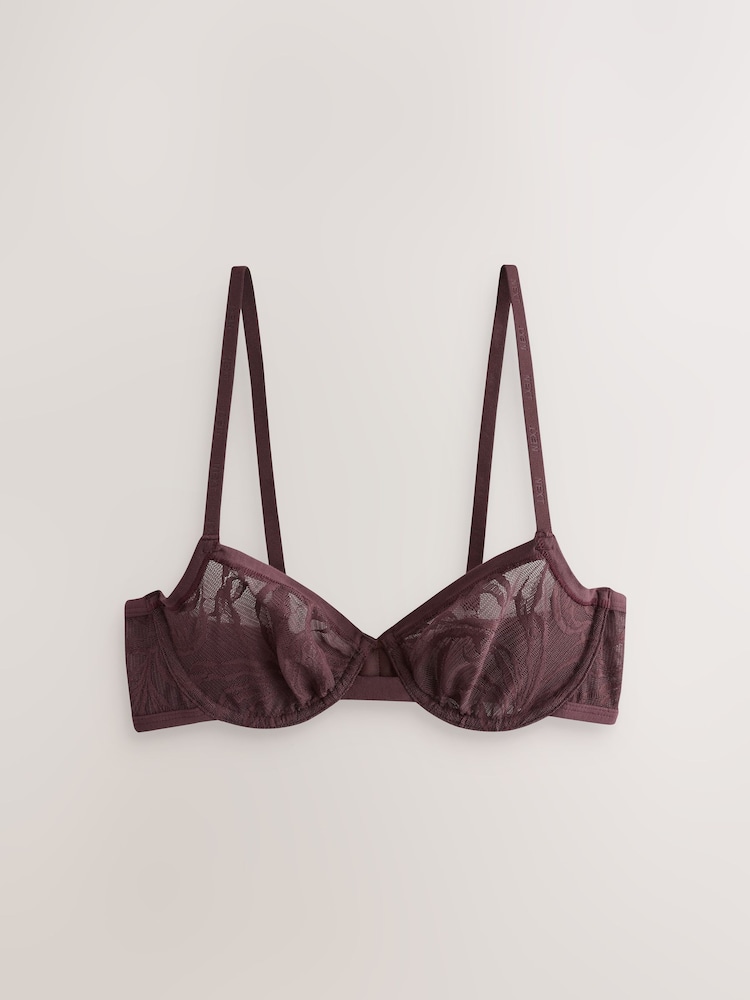 Noir/Pourpre - Ultimate Comfort Soft Brushed Lace Bras 2 Pack A-E - Image 9 of 13