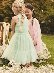 Sage Green Tiered Mesh & Lace Flower Girl Dress (3-16yrs) - Image 3 of 8