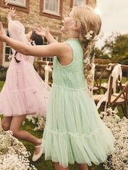 Sage Green Tiered Mesh & Lace Flower Girl Dress (3-16yrs) - Image 4 of 8