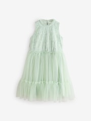 Sage Green Tiered Mesh & Lace Flower Girl Dress (3-16yrs) - Image 5 of 8