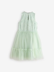 Sage Green Tiered Mesh & Lace Flower Girl Dress (3-16yrs) - Image 6 of 8
