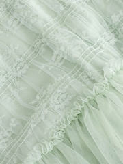 Sage Green Tiered Mesh & Lace Flower Girl Dress (3-16yrs) - Image 8 of 8