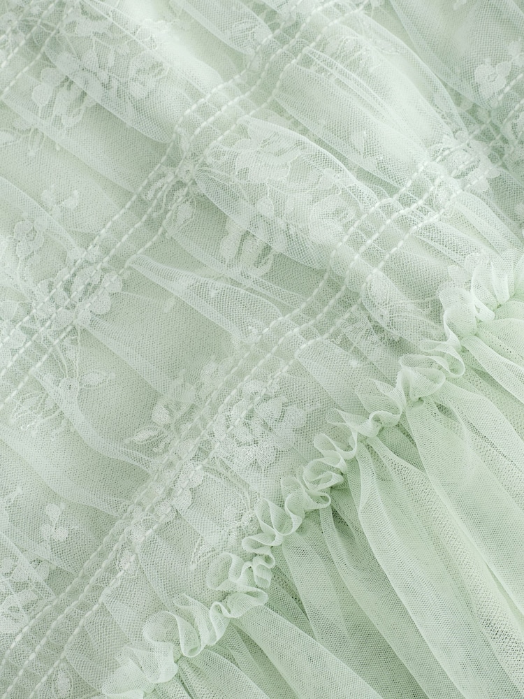 Sage Green Tiered Mesh & Lace Flower Girl Dress (3-16yrs) - Image 8 of 8