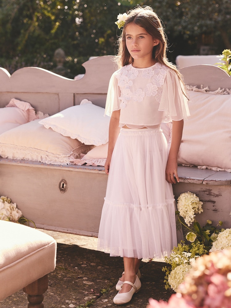Flor blanca en 3D - Flower Girl Top and Skirt Set (3-16yrs) - Imagen 1 de 10
