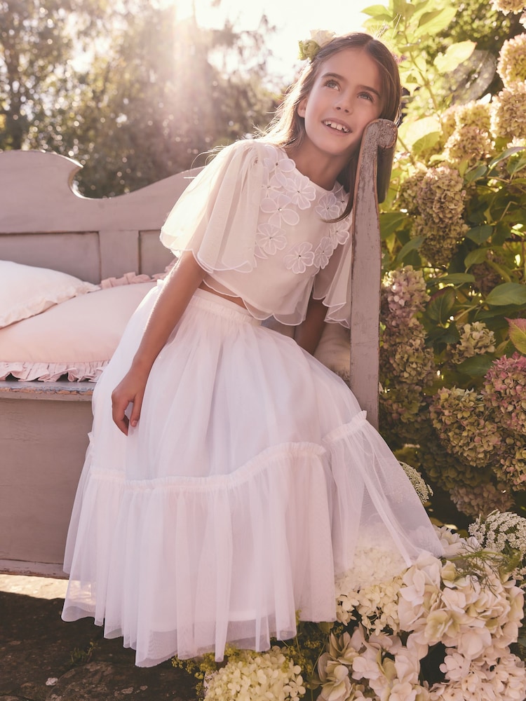 Flor blanca en 3D - Flower Girl Top and Skirt Set (3-16yrs) - Imagen 2 de 10