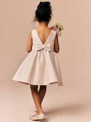 Champagne Gold Bow Detail Scuba Dress (3-16yrs) - Image 1 of 8