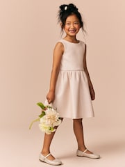 Champagne Gold Bow Detail Scuba Dress (3-16yrs) - Image 2 of 8