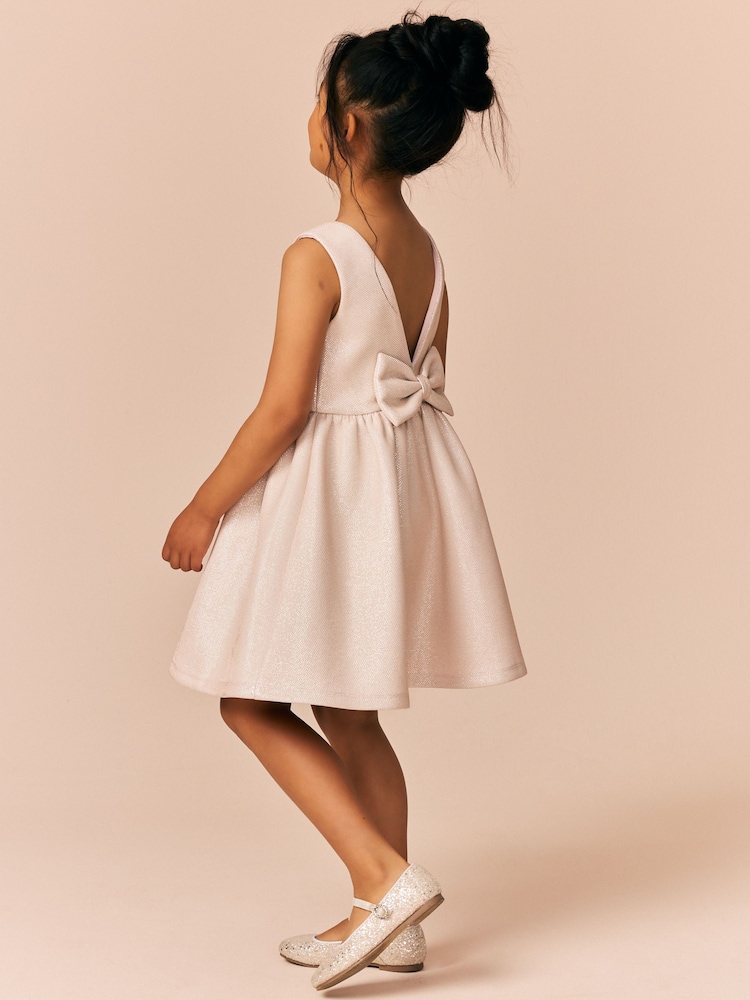 Champagne Gold Bow Detail Scuba Dress (3-16yrs) - Image 3 of 8