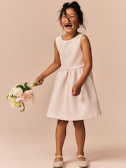 Champagne Gold Bow Detail Scuba Dress (3-16yrs) - Image 4 of 8