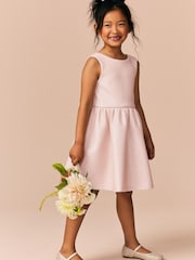 Champagne Gold Bow Detail Scuba Dress (3-16yrs) - Image 5 of 8