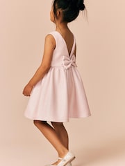 Champagne Gold Bow Detail Scuba Dress (3-16yrs) - Image 6 of 8