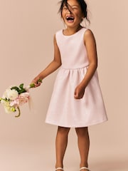Champagne Gold Bow Detail Scuba Dress (3-16yrs) - Image 7 of 8