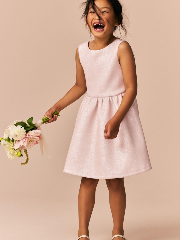 Champagne Gold Bow Detail Scuba Dress (3-16yrs) - Image 7 of 8